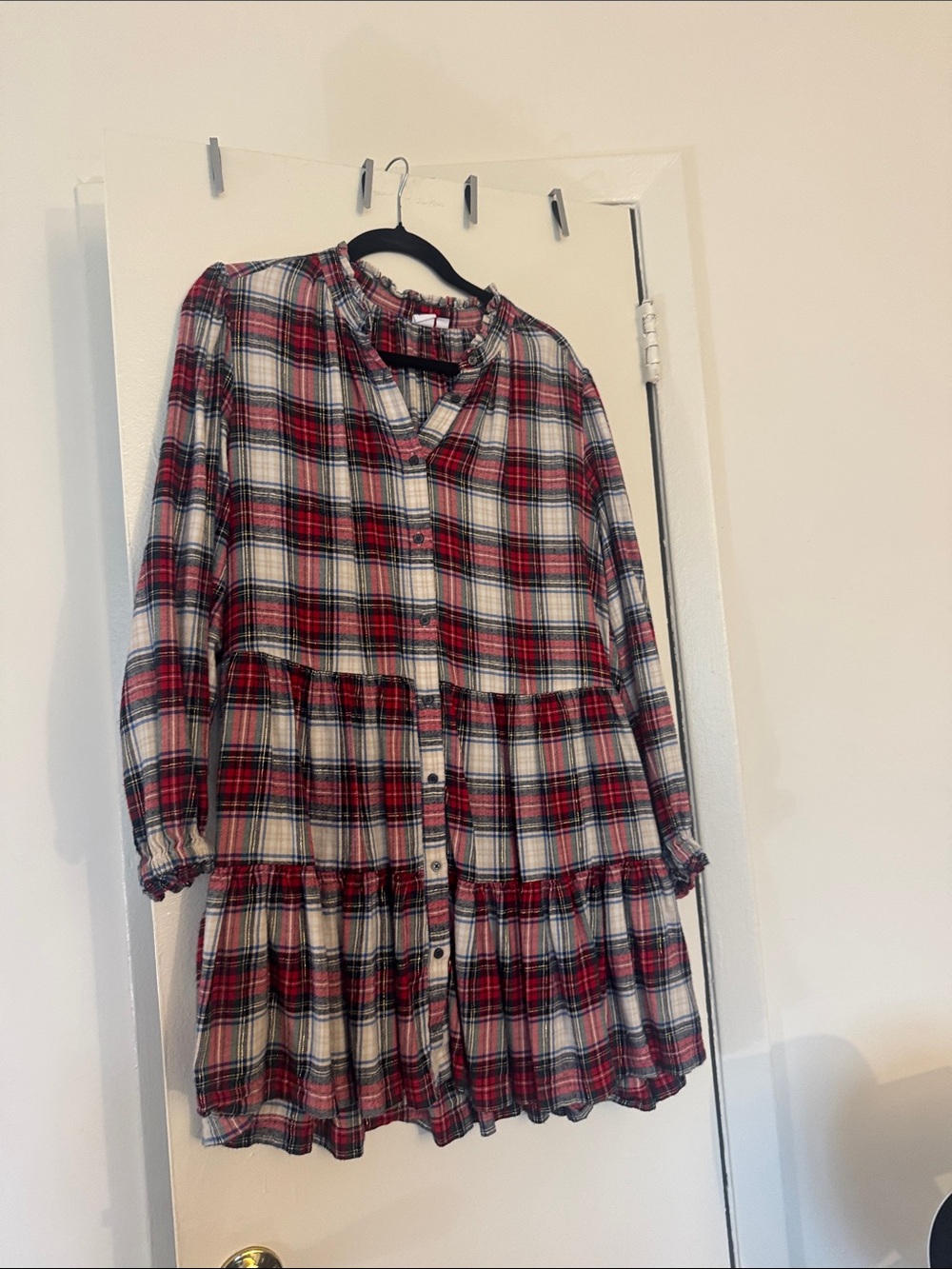 Gap Red Plaid Tiered Button-Front Dress